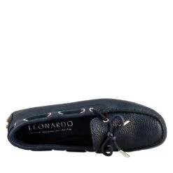 Women's Moccasin With Laces In Blue Leather -Shoes Store mocassino da donna con lacci in pelle 003blu 4