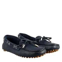 Women's Moccasin With Laces In Blue Leather -Shoes Store mocassino da donna con lacci in pelle 003blu 6