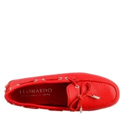 Women's Moccasin With Laces In Red Leather -Shoes Store mocassino da donna con lacci in pelle 003rosso 4