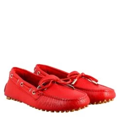 Women's Moccasin With Laces In Red Leather -Shoes Store mocassino da donna con lacci in pelle 003rosso 6