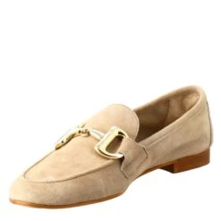 Women's Moccasin In Taupe Suede With Gold Buckle -Shoes Store mocassino da donna scamosciato con fibbia ninfataupe 4