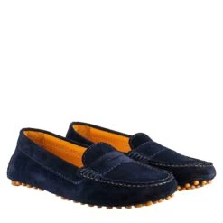 Tubular Women's Moccasin In Blue Leather -Shoes Store mocassino da donna tubolare in camoscio 002blu 7