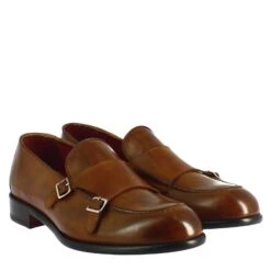 Brown Double Buckle Moccasin For Men -Shoes Store mocassino da uomo doppia fibbia 11283marrone 7
