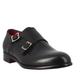 Men's Double Buckle Shoe In Black Leather