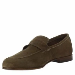Handmade Men's Slip-on Loafers In Taupe Suede Leather -Shoes Store mocassino dauomo in pelle scamosciata 07730taupe 4