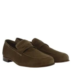 Handmade Men's Slip-on Loafers In Taupe Suede Leather -Shoes Store mocassino dauomo in pelle scamosciata 07730taupe 7