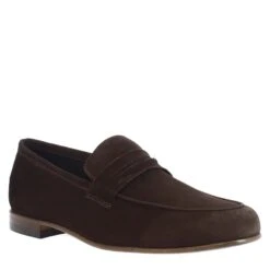 Men's Handmade Slip-on Loafers In Dark Brown Suede Leather
