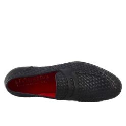 Elegant Blue Moccasin For Men In Woven Grain Leather -Shoes Store mocassino elegante da uomo in pelle fiore intrecciata 11250blu 5