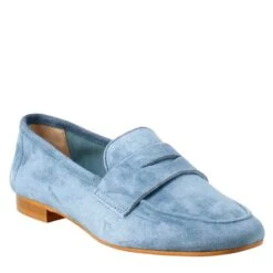 Flexible Women's Moccasin In Light Blue Suede And Rubber Sole