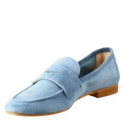 Flexible Women's Moccasin In Light Blue Suede And Rubber Sole -Shoes Store mocassino leggero da donna scamosciato adeleceleste 4