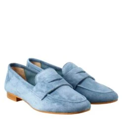 Flexible Women's Moccasin In Light Blue Suede And Rubber Sole -Shoes Store mocassino leggero da donna scamosciato adeleceleste 7