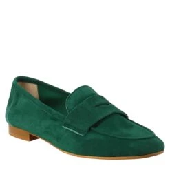 Handmade Moccasin For Women In Green Suede.