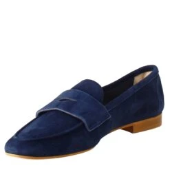 Handmade Women's Moccasin In Dark Blue Suede. -Shoes Store mocassino leggero da donna scamosciato blu adeleabyss 4