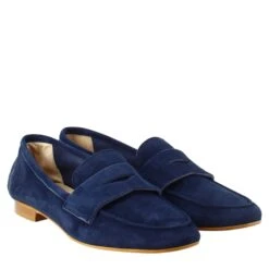 Handmade Women's Moccasin In Dark Blue Suede. -Shoes Store mocassino leggero da donna scamosciato blu adeleabyss 7