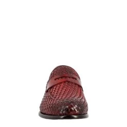 Elegant Red Moccasin For Men In Woven Full Grain Leather -Shoes Store mocassino rosso da uomo in pelle 11250rosso 3