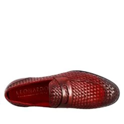 Elegant Red Moccasin For Men In Woven Full Grain Leather -Shoes Store mocassino rosso da uomo in pelle 11250rosso 5