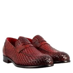 Elegant Red Moccasin For Men In Woven Full Grain Leather -Shoes Store mocassino rosso da uomo in pelle 11250rosso 7
