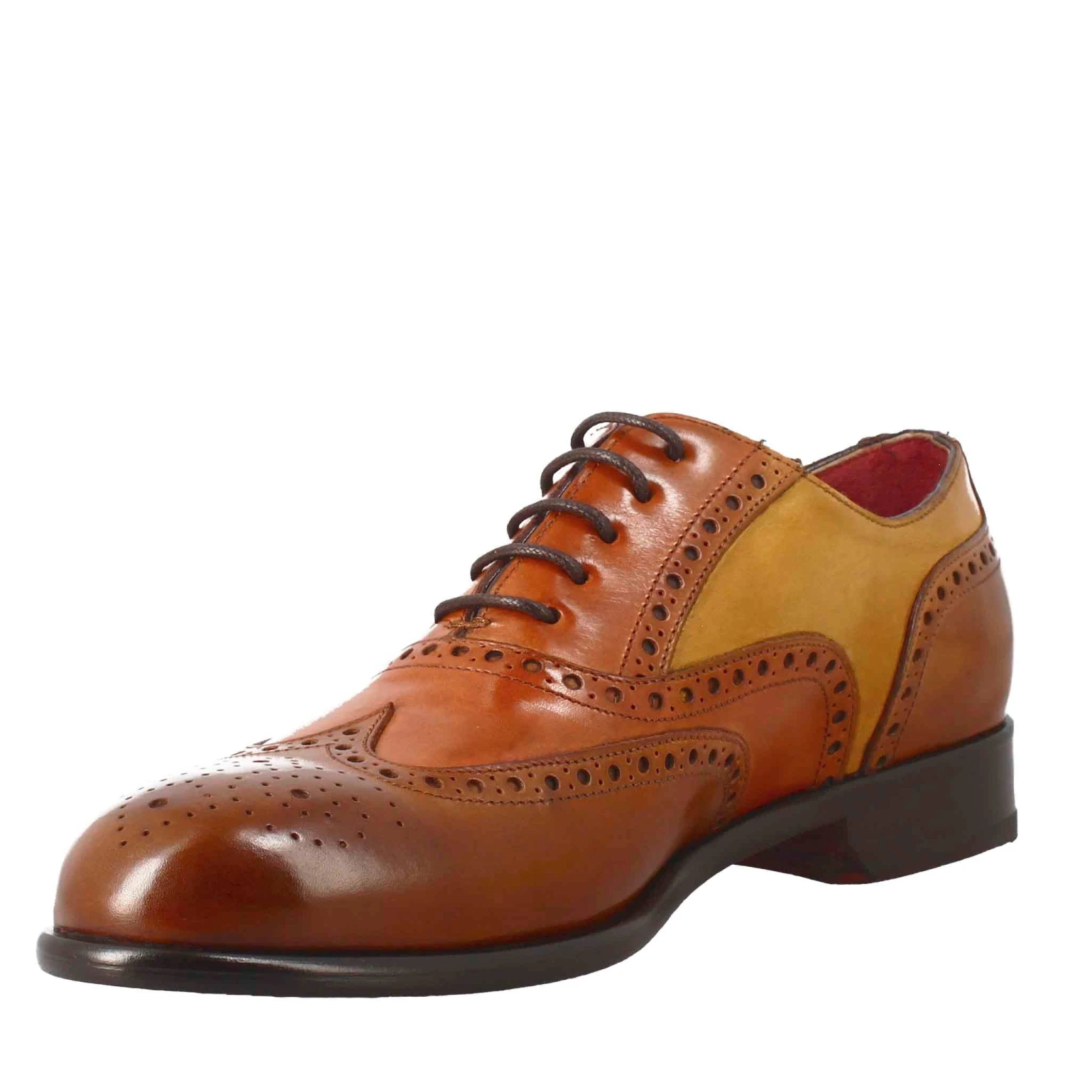 Oxford Brogue Marrone Arancio E Giallo Elegante Da Uomo In Pelle 6 Oxford Brogue Marrone Arancio E Giallo Elegante Da Uomo In Pelle - Image 4