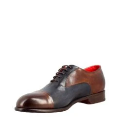 Dark Brown And Blue Elegant Men's Oxford In Leather And Red Lining -Shoes Store oxford da uomo in 20pelle 11279testadimoroblu 4