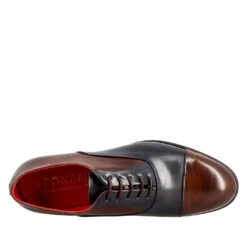 Dark Brown And Blue Elegant Men's Oxford In Leather And Red Lining -Shoes Store oxford da uomo in 20pelle 11279testadimoroblu 5
