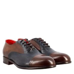 Dark Brown And Blue Elegant Men's Oxford In Leather And Red Lining -Shoes Store oxford da uomo in 20pelle 11279testadimoroblu 7