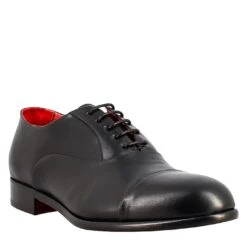 Men's Elegant Black Oxford In Leather And Red Lining