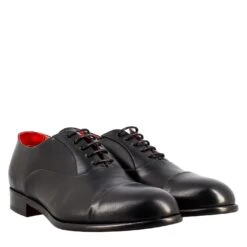 Men's Elegant Black Oxford In Leather And Red Lining -Shoes Store oxford da uomo in pelle e fodera 20rossa 11279nero 7