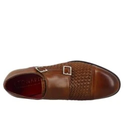 Men's Double Buckle Shoe In Sienna Brown Woven Leather -Shoes Store oxford da uomo in pelle fodera rossa 11278siena 5