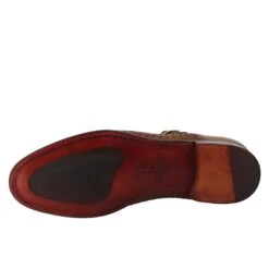 Men's Double Buckle Shoe In Sienna Brown Woven Leather -Shoes Store oxford da uomo in pelle fodera rossa 11278siena 6