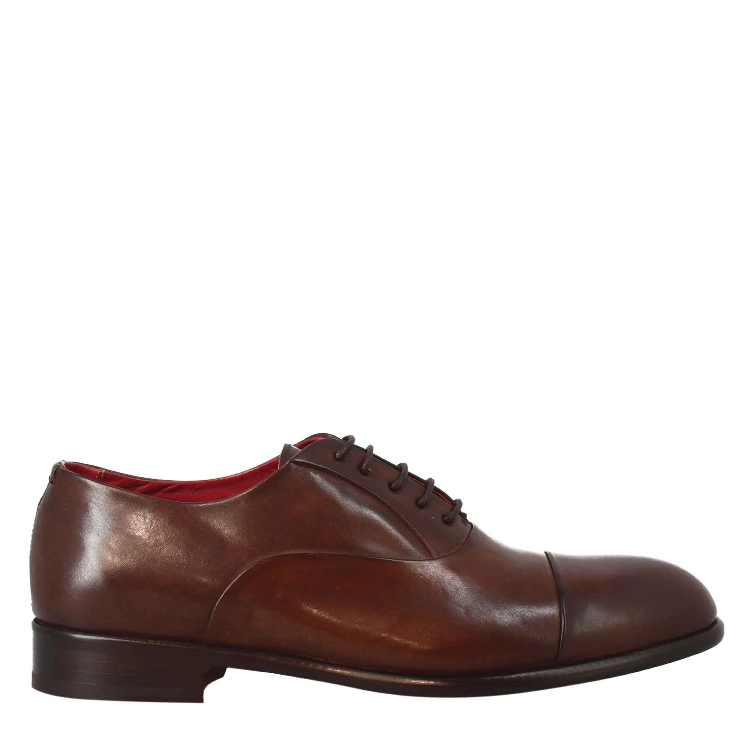 Men's Elegant Dark Brown Oxford In Leather And Red Lining 4 Men's Elegant Dark Brown Oxford In Leather And Red Lining - Image 2