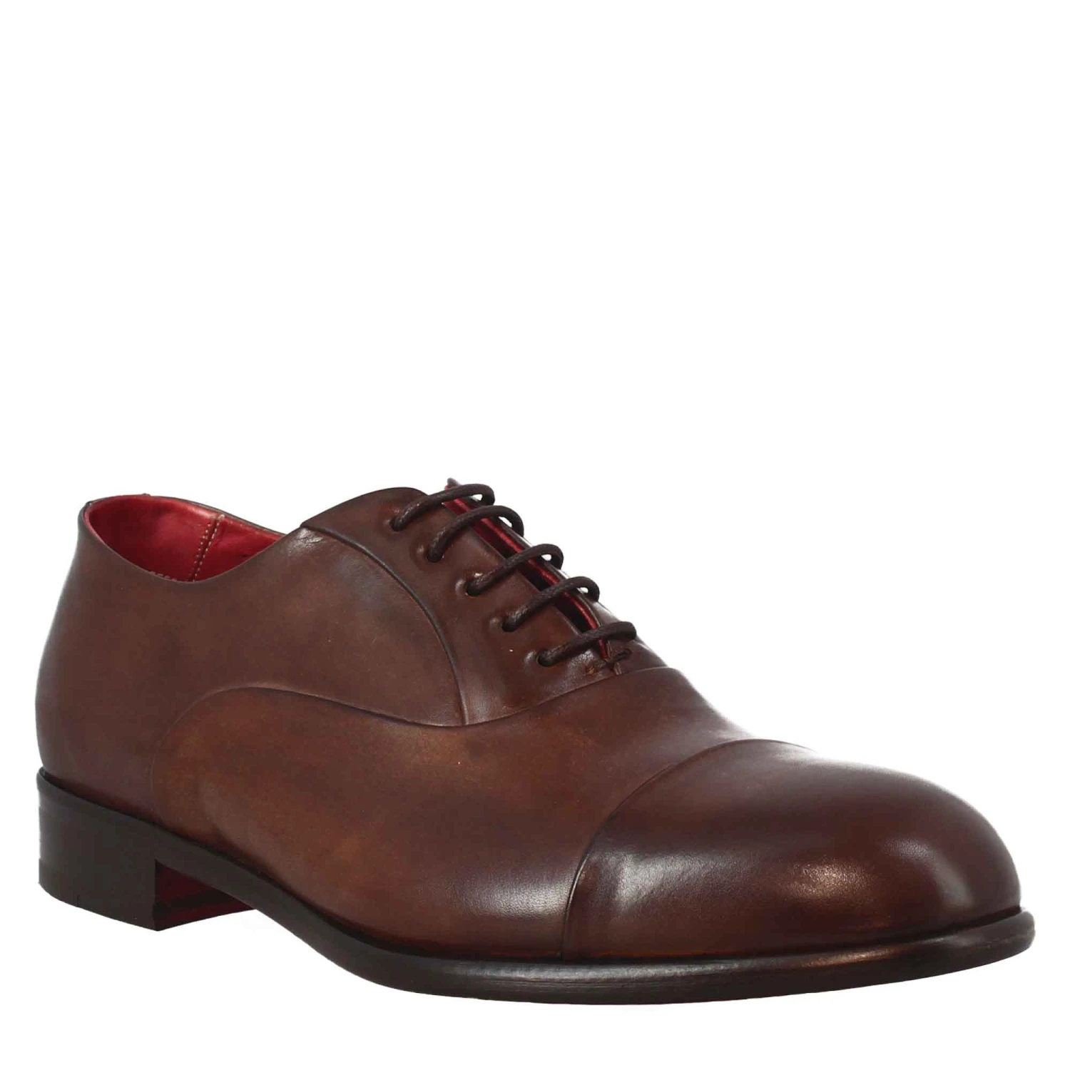 Men's Elegant Dark Brown Oxford In Leather And Red Lining 3 Men's Elegant Dark Brown Oxford In Leather And Red Lining