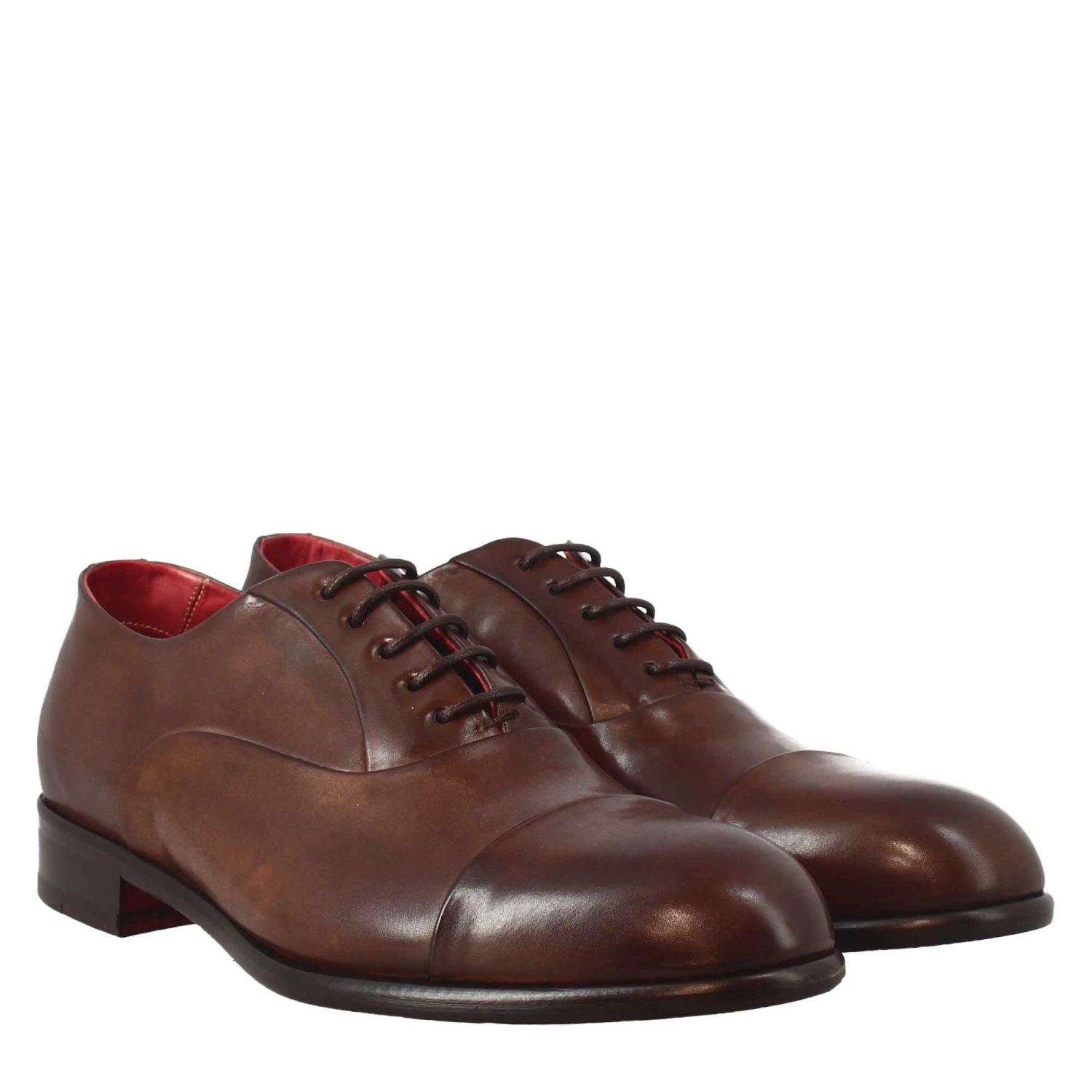 Men's Elegant Dark Brown Oxford In Leather And Red Lining 9 Men's Elegant Dark Brown Oxford In Leather And Red Lining - Image 7