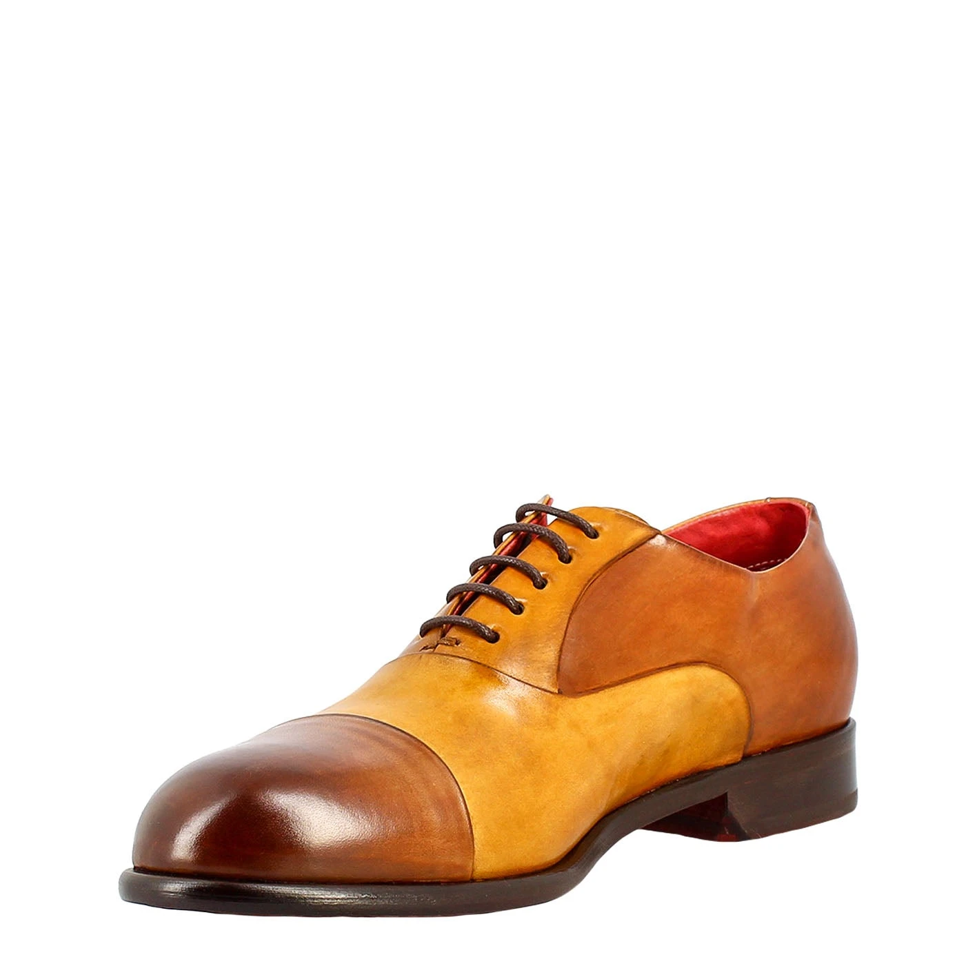 Elegant Men's Brown And Yellow Oxford In Leather And Red Lining 6 Elegant Men's Brown And Yellow Oxford In Leather And Red Lining - Image 4