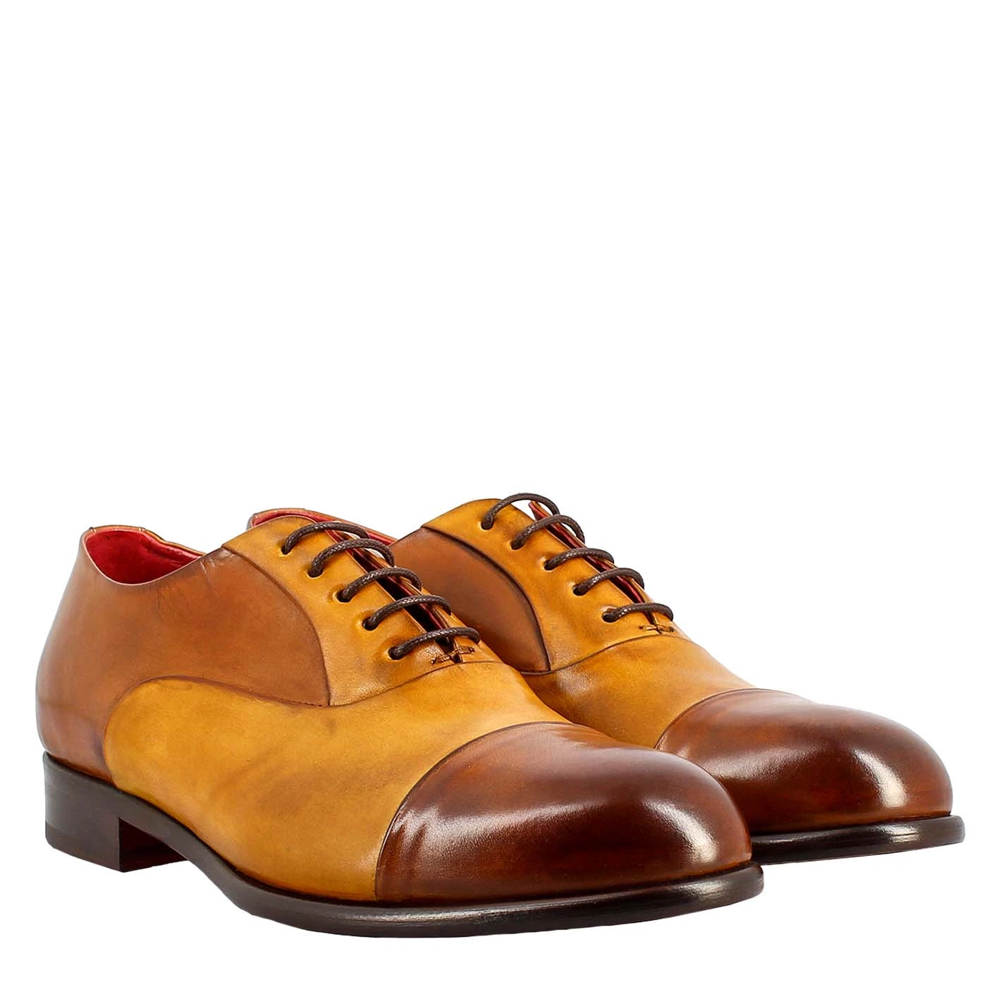 Elegant Men's Brown And Yellow Oxford In Leather And Red Lining 9 Elegant Men's Brown And Yellow Oxford In Leather And Red Lining - Image 7