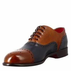 Elegant Men's Brown And Blue Semi Brogue Oxford In Leather -Shoes Store oxford semi brogue da uomo in pelle 11221marroneblu 4