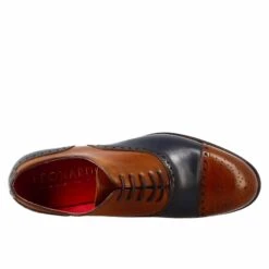 Elegant Men's Brown And Blue Semi Brogue Oxford In Leather -Shoes Store oxford semi brogue da uomo in pelle 11221marroneblu 5