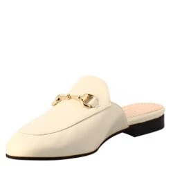 White Sabot With Golden Buckle And Real Leather Sole -Shoes Store sabot da donna in pelle con fibbia 52bianco 4
