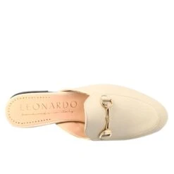 White Sabot With Golden Buckle And Real Leather Sole -Shoes Store sabot da donna in pelle con fibbia 52bianco 5