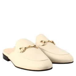 White Sabot With Golden Buckle And Real Leather Sole -Shoes Store sabot da donna in pelle con fibbia 52bianco 7
