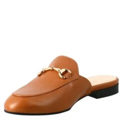Brown Sabot With Golden Buckle And Leather Sole -Shoes Store sabot da donna in pelle con fibbia 52cuoio 4