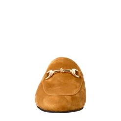 Women's Mules In Light Brown Suede With Gold Buckle -Shoes Store sabot da donna in pelle scamosciata con fibbia oro 52marronechiaro 3