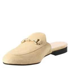 Woman's Mules In Beige Suede With Gold Buckle -Shoes Store sabot da donna scamosciati con fibbia 52beige 4