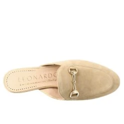 Woman's Mules In Beige Suede With Gold Buckle -Shoes Store sabot da donna scamosciati con fibbia 52beige 5