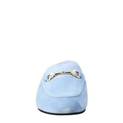 Women's Sabot In Light Blue Suede With Gold Buckle -Shoes Store sabot da donna scamosciati con fibbia 52celeste 3