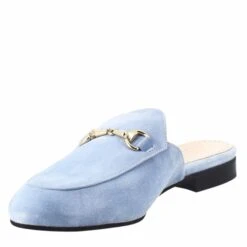 Women's Sabot In Light Blue Suede With Gold Buckle -Shoes Store sabot da donna scamosciati con fibbia 52celeste 4