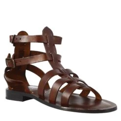 Roman Style Women's Ankle Sandals In Brown Leather