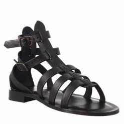 Women's Roman Style Ankle Sandals In Black Leather