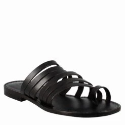 Celestia Women's Sandals In Ancient Roman Style In Black Leather