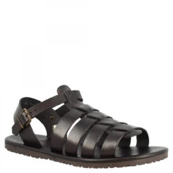 Men's Sandals With Handmade Bands In Black Calf Leather With Buckle Closure