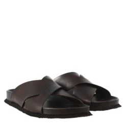 Dark Brown Men's Sandals In Leather With Open Back -Shoes Store sandali da uomo in pelle aperti dietro m7280tdm 7